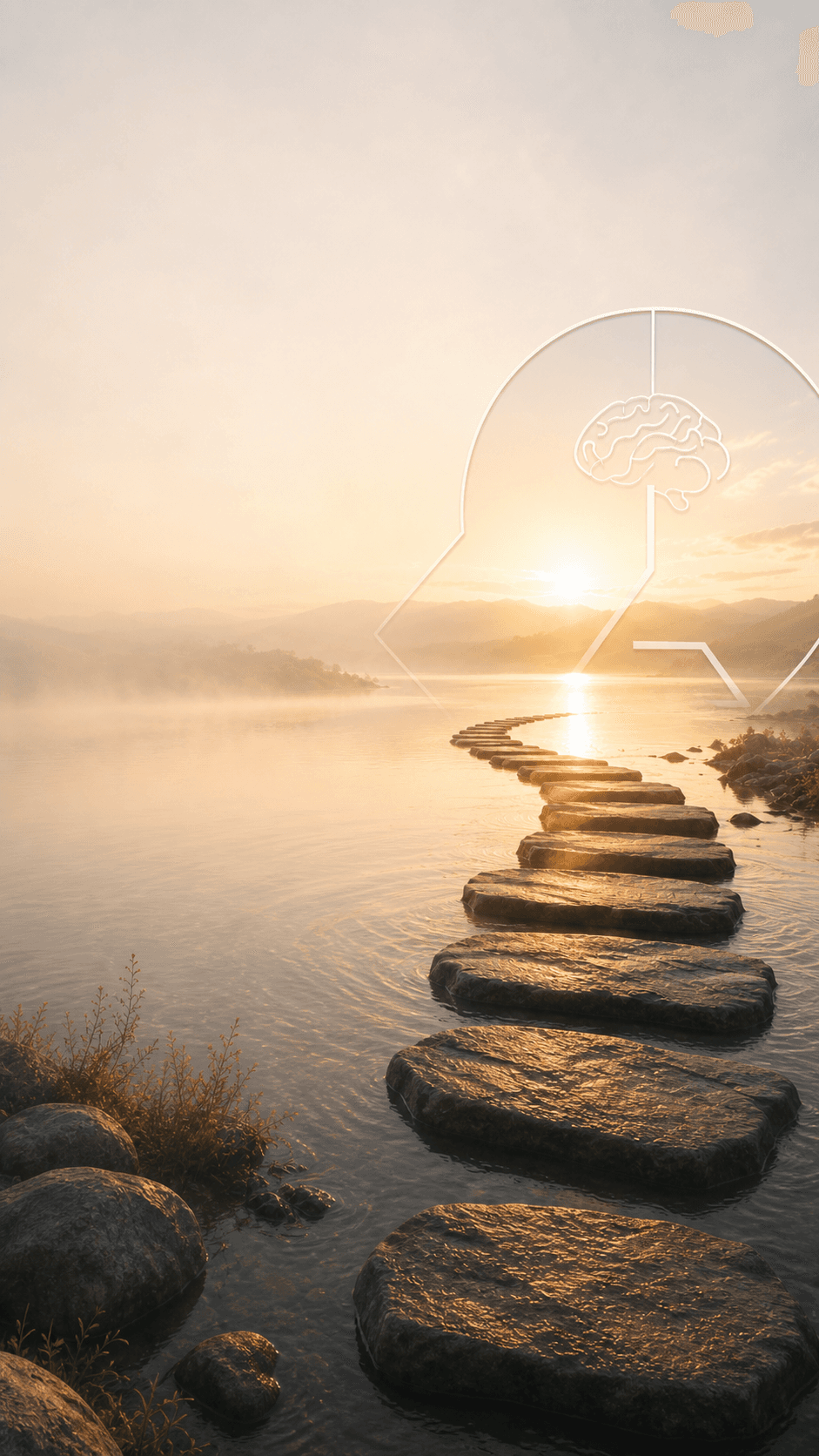 River stones in still water, reflecting AKARETSA's steady pace of care