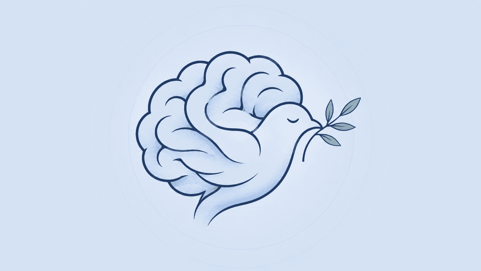 Line illustration of a brain becoming a dove